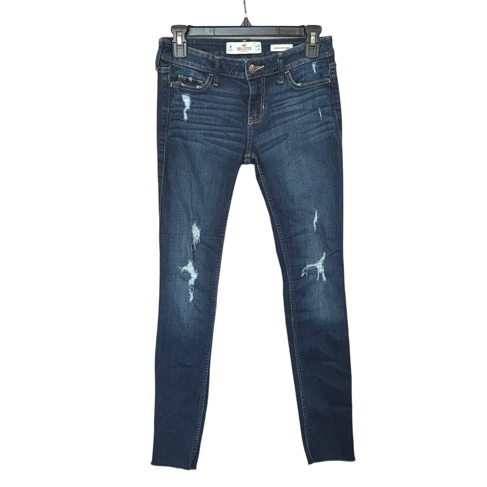 Y2K Distressed Low Rise Super Skinny Jeans Dark Wash Hollister Size 1R W25 L30